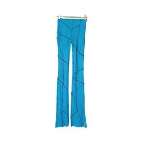 Sheer Abstract Embroidered Pants - Blue - XS